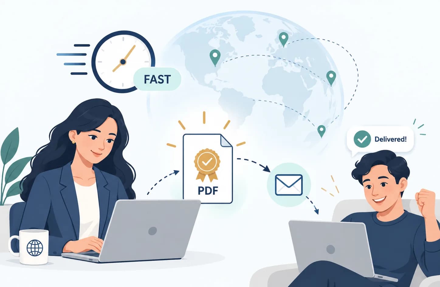 A translator sends the certified PDF by email and the applicant receives it the next day